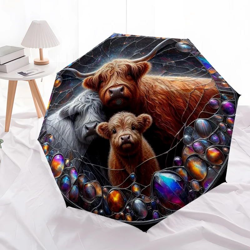 

Семейный зонт Highland Cow с автоматическим открытием/закрытием, прочная железная рама и 8-релочная конструкция, зонт для женщин и мужчин, рождественский подарок