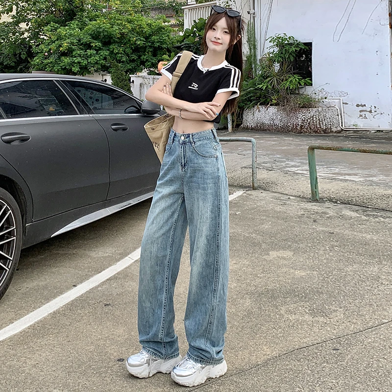 

Y2K pants women clothes high waist wide leg baggy jeans vintage holiday style regular fit slim long legs
