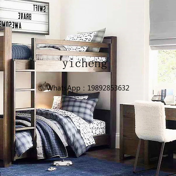 Solid Wood Children's Bed Boy Bunk Bed Log Double-Layer Simplicity Solid Wood Single Height-Adjustable Bed