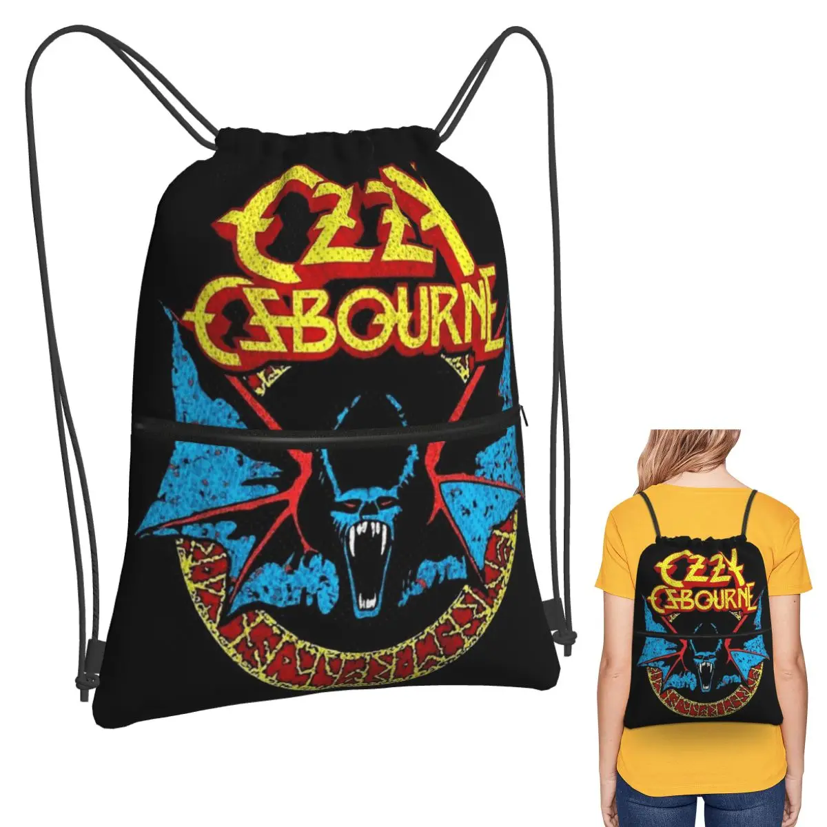 

Ozzy Osbourne Rock Band Heavy Metal Backpacks Fashion Drawstring Bundle Pocket Shoes Bag Book Bags for Travel Students