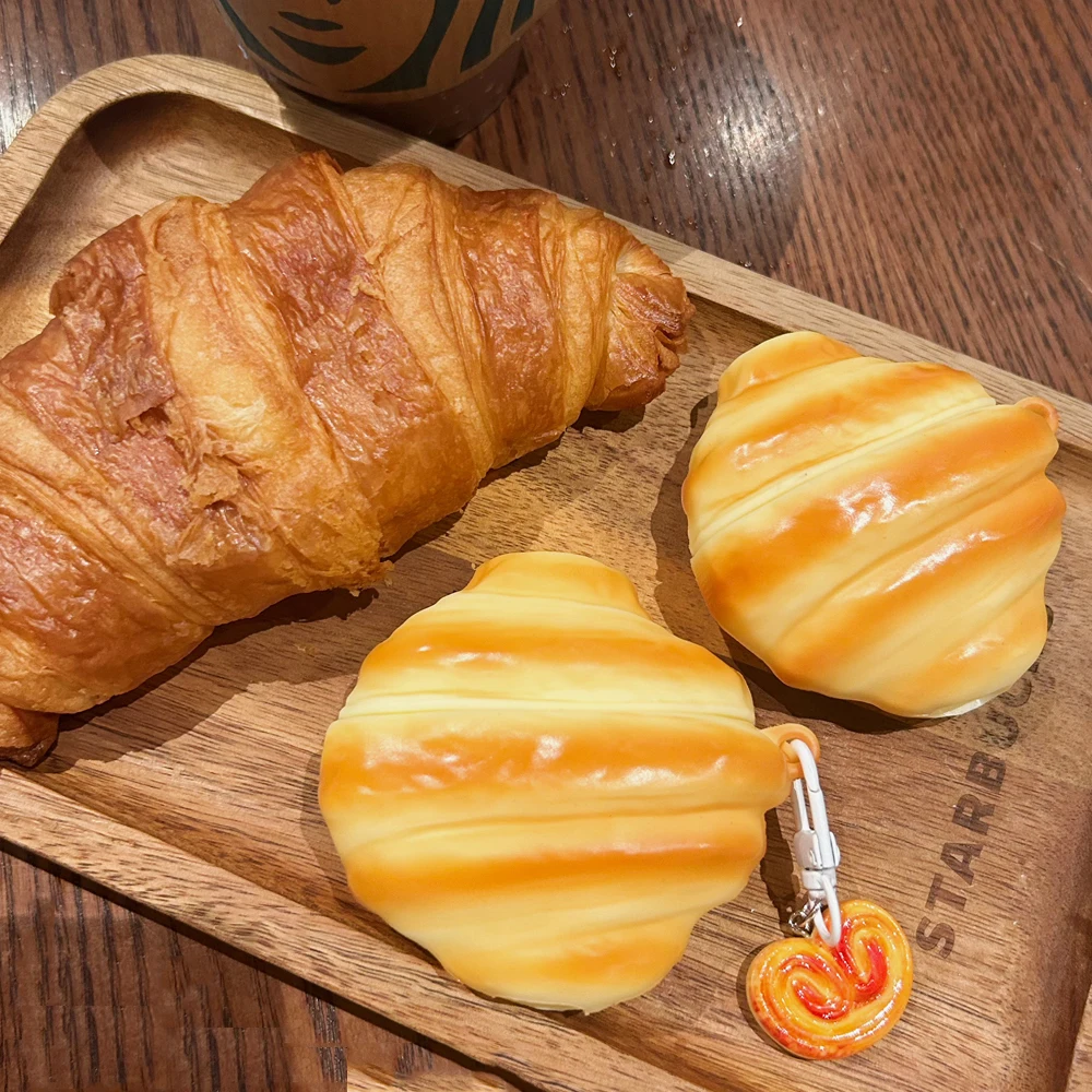 For Airpods 4 Simulation Food 3D Croissant Bread Earpods Case for Airpods 1 2 3 Pro 2 Wireless Earphone Cover Charging Box