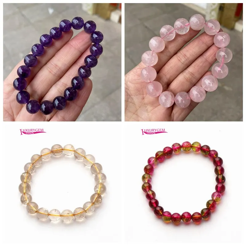 6-12mm High Quality Natural Multicolor Color Crystal Stone Smooth Round Shape Handmade Elasticity Bracelets 18-19cm 1Pcs sk504