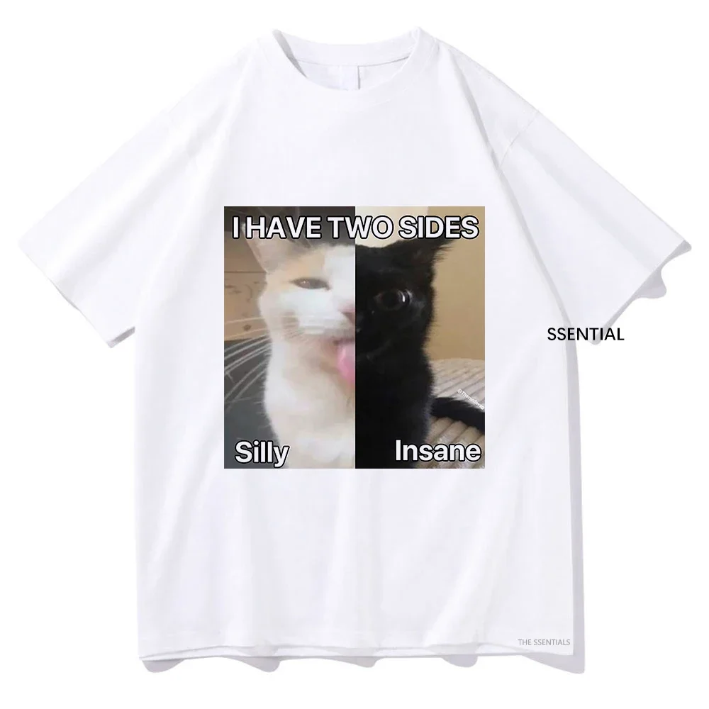 

Футболки I Have Two Sides Silly Insane Cat Meme, женская одежда, эстетичная футболка в стиле Харадзюку, топы, футболки с графическим рисунком, летняя уличная одежда