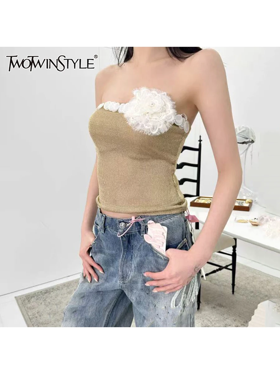 

TWOTWINSTYLE однотонный утягивающий сращенный 3D цветок сексуальный жилет для женщин без бретелек без рукавов минималистичный жилет женская модная одежда