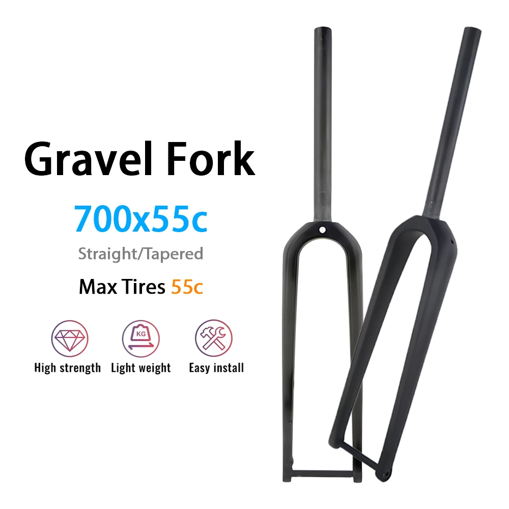

Full Carbon Gravel Bike Fork Thru Axle Disc Brake Internal Cable Routing 700C Compatible Road Bike Fork for 28-55C Tires