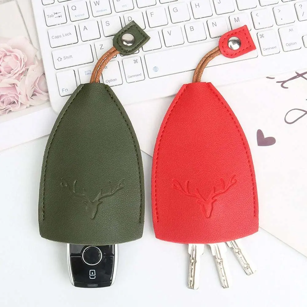 Animals PU Leather Key Bag Deer Antler Door Key Case Keychain Pouch Housekeepers Key Holder Key Wallets Pull Type Key Bag