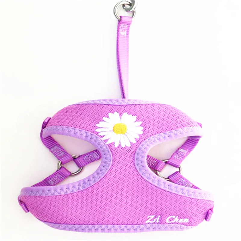 Daisy Embroidery Breathable Dog Harness and Leash Set, Adjustable Pet Harness Vest for Small Dogs Pet Supplies
