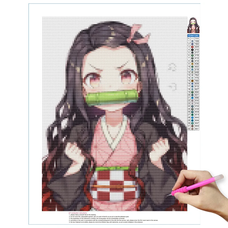 Demon Slayer 5D Diamond Painting Kit Kamado Nezuko Cross Stitch Diamond Embroidery Full Diamond Mosaic DIY Rhinestone Home Decor