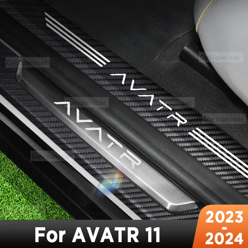 For AVATR 11 2023 2024 Car Door Sills Scuff Plate Threshold Protector Interior Imitation Carbon Fiber Accessories