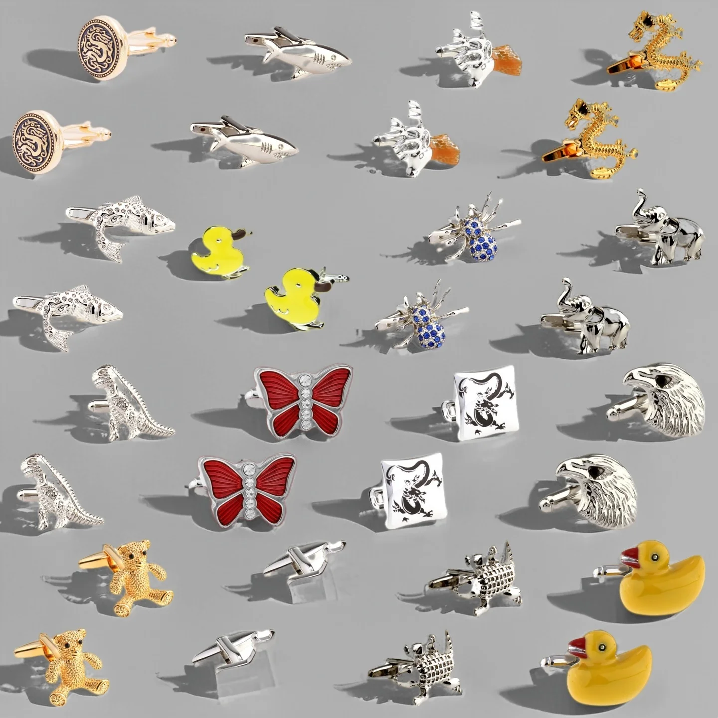 28 Designs Duck Dragon Butterfly Cufflinks Men Bear Fish Dinosaur Cuff Links 2 Pairs
