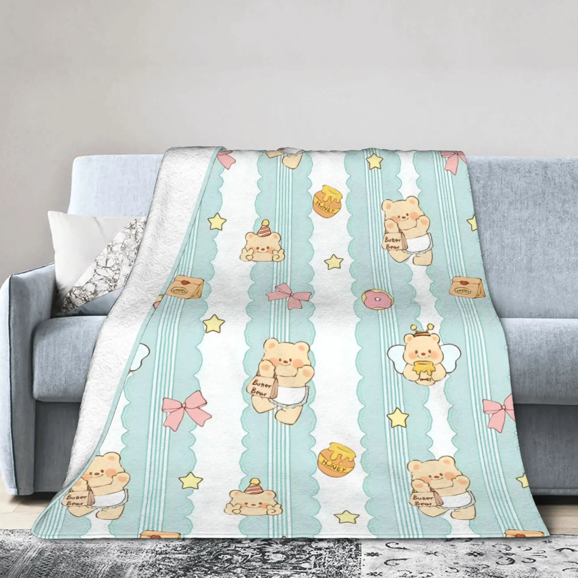 

Одеяла с изображением медведя-бабочки, флисовое всесезонное милое многофункциональное теплое одеяло с портретом для дивана