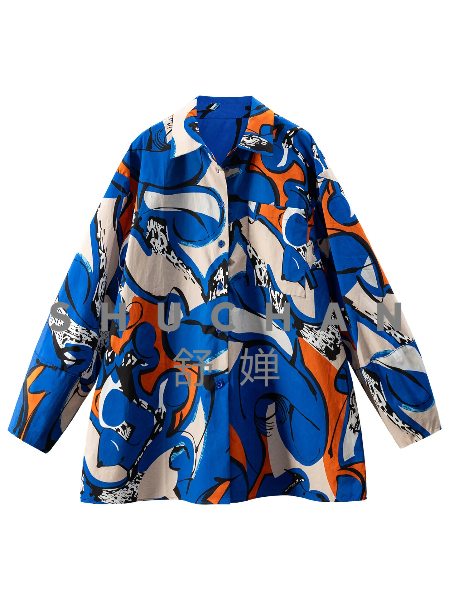 

Designer, Abstract Art Sense 80 Pure Cotton Horn Sleeve Lapel Shirt Women 27G1 Blusas Femininas Com Frete Gratis