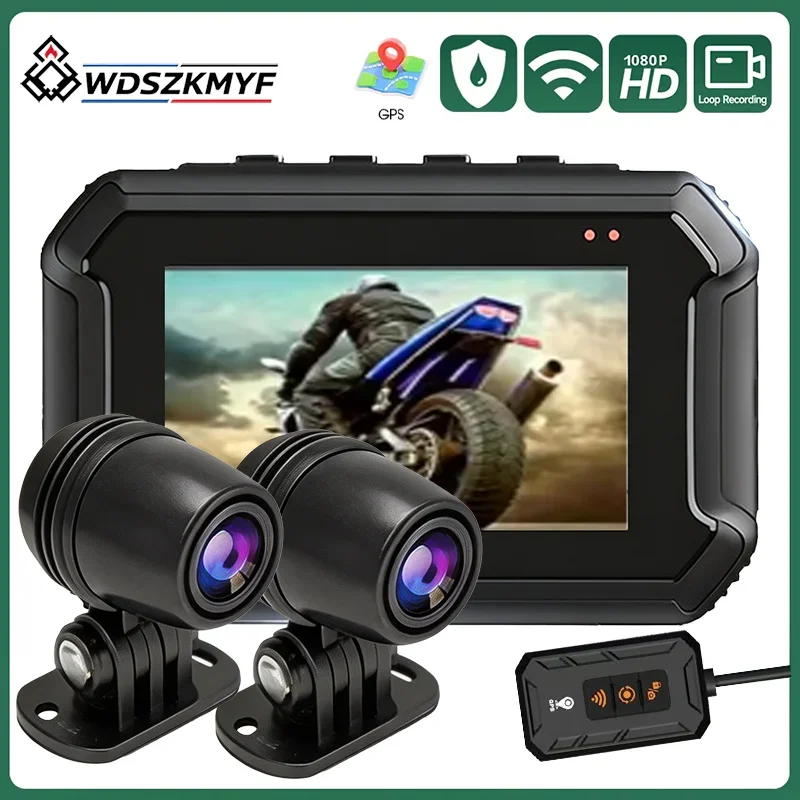 Motorbike Driving Recorder with WiFi GPS Dual Lens 1080P Front & Rear Camera IP67 Waterproof Motorcycle DVR Dash Cam Black Box