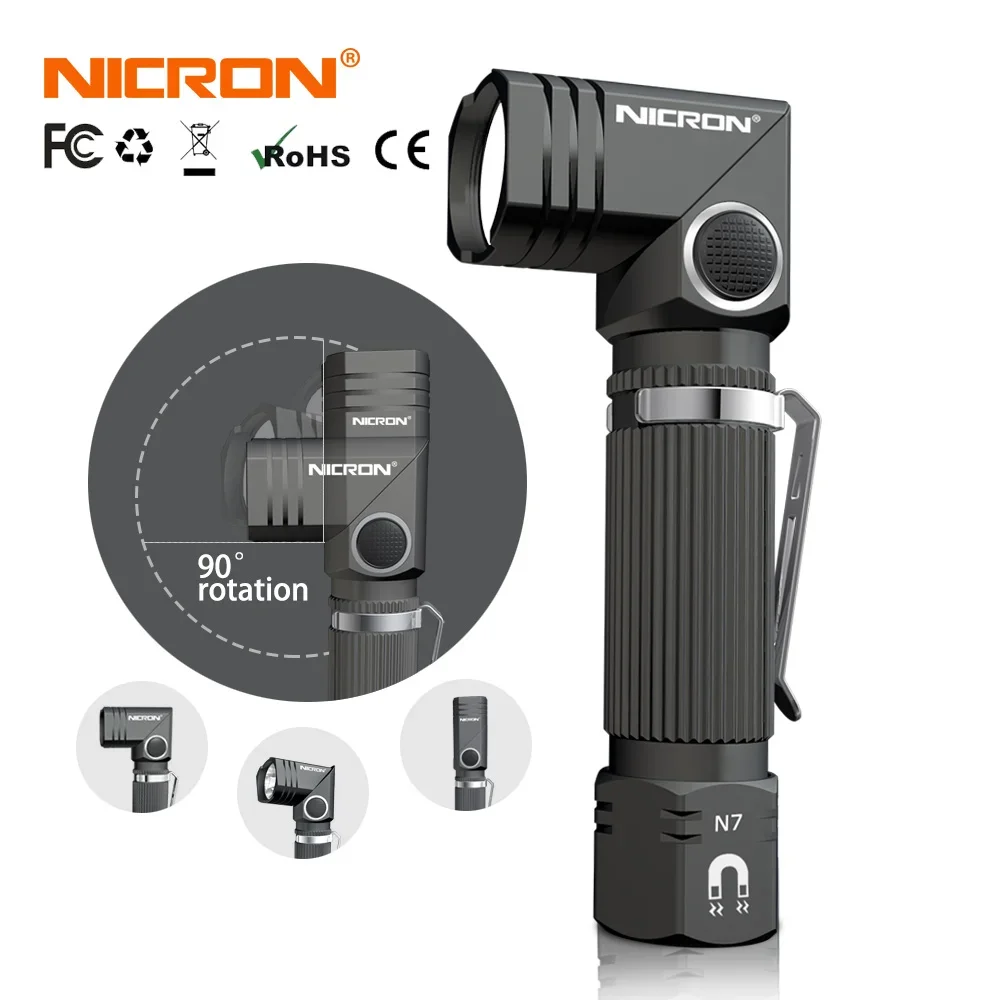 NICRON-Mini linterna Led para exteriores, dispositivo de iluminación resistente a golpe y no ajustable, con clip giratorio de 90 grados, 600LM, imán impermeable