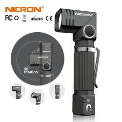 NICRON Led el feneri Handfree çift yakıt 90 derece büküm döner klip Waterproof su geçirmez mıknatıs Mini aydınlatma LED Torch açık Outdoor