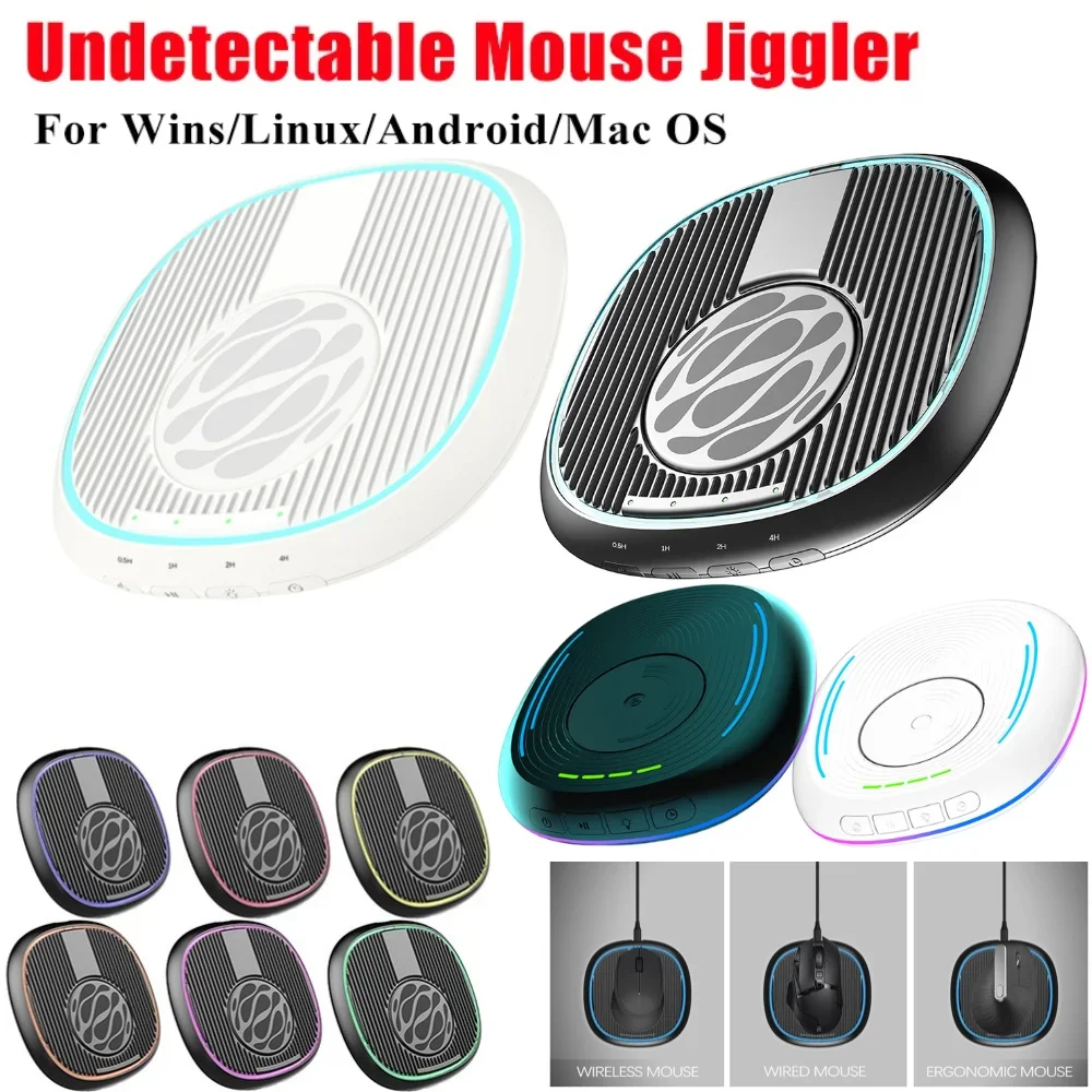 Undetectable Mouse Jiggler Clicker Mouse Mover RGB with Timer ON/Off Switch Type-C Charging Driver-Free Keep Computer Awake