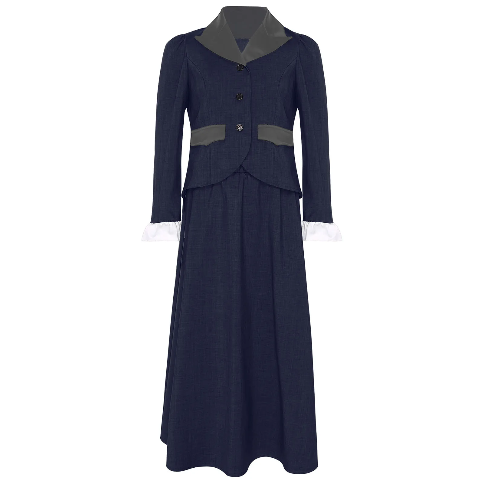 معطف تنكري رائد للمربية الفيكتورية للفتيات الصغيرات مع بدلة تنورة لحفلات الهالوين الكلاسيكية التاريخية