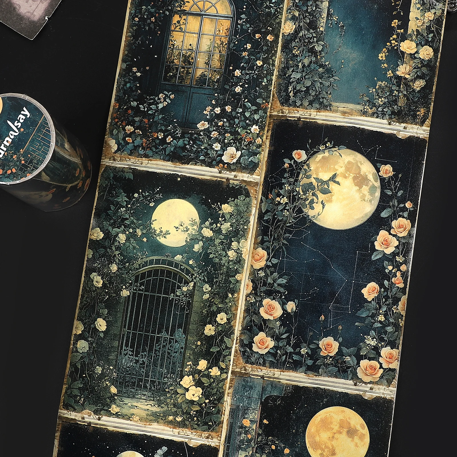 

Винтажная клейкая лента васи 80мм*205см с изображением лунного пейзажа и цветов, для творчества, скрапбукинга, коллажей и оформления дневников