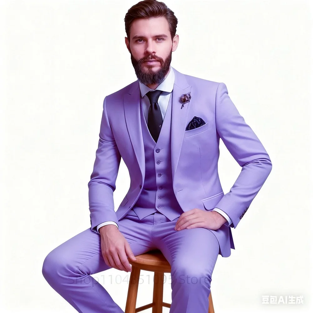 

Classic Slim Fit Wedding Tuxedos 3 Piece Set for Groomsmen And Male Bridegroom Formal Business Suit with Jacket Vest Pants