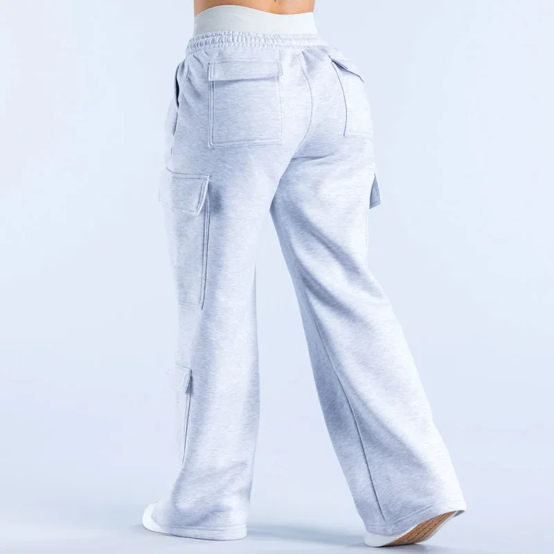 Damesmode Lage Taille Geruite Broek met Ceintuur, Wijde Pijpen, Effen Kleur, Casual Joggingbroek, Meerdere Zakken, Amerikaanse Werkbroek