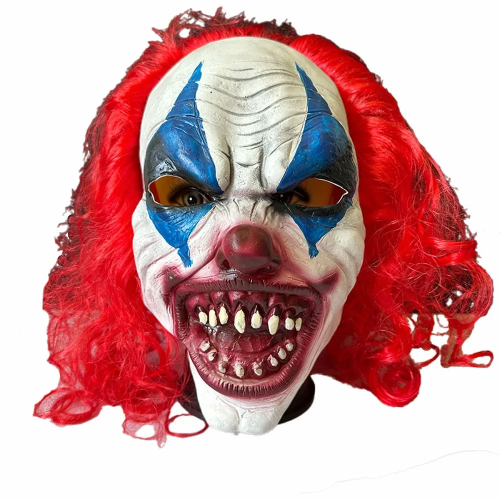 Latex Horror Red-Haired Clown Headgear Realistic Halloween Props - Suitable Costume Masks Role-Playing Masquerade Parties