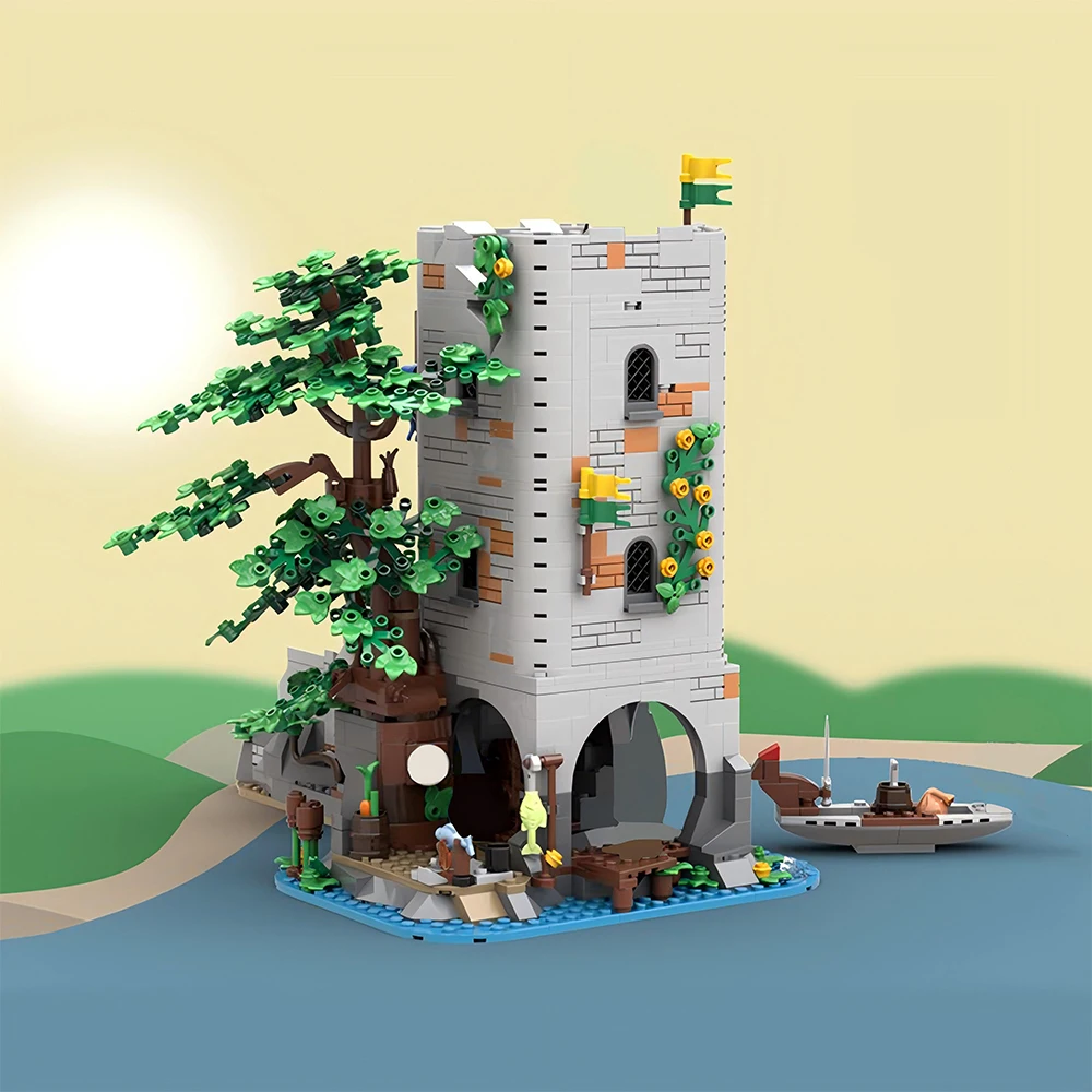 1305PCS MOC Forester River Fortress Lion Castle Tower Medieval Street Scene DIY Building Blocks Children's Toys Halloween Gift