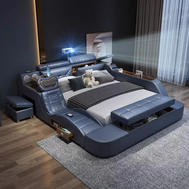 Master Bedroom Multifunctional Bed Bedroom Massage Tatami Frame King Size Wedding Storage Bed 2 People Projector Home Furniture