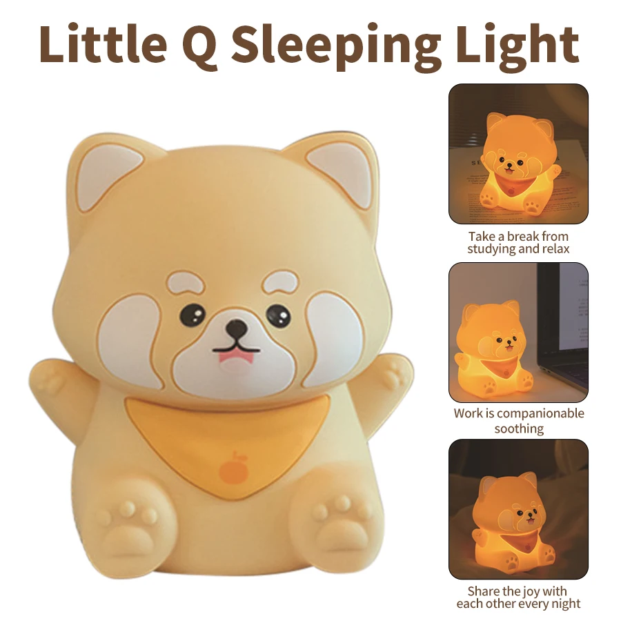 Red Panda Night Light LED Rechargeable Table Lamp Desk Room Decor Bedroom Bedside Nursery Kawaii Toddler Birthday Gift Silicone