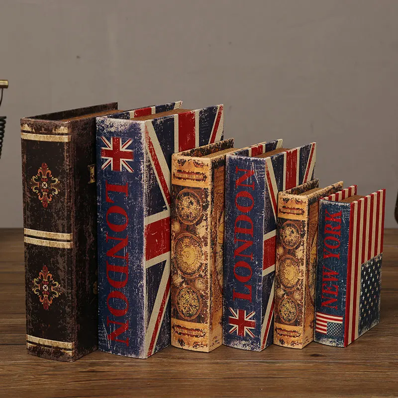 Vintage Fake Book Simulation Book ModelOrnament,Storage Box Bookshelf Book Shape StorageBox Antique Home Decoration Hotel Office