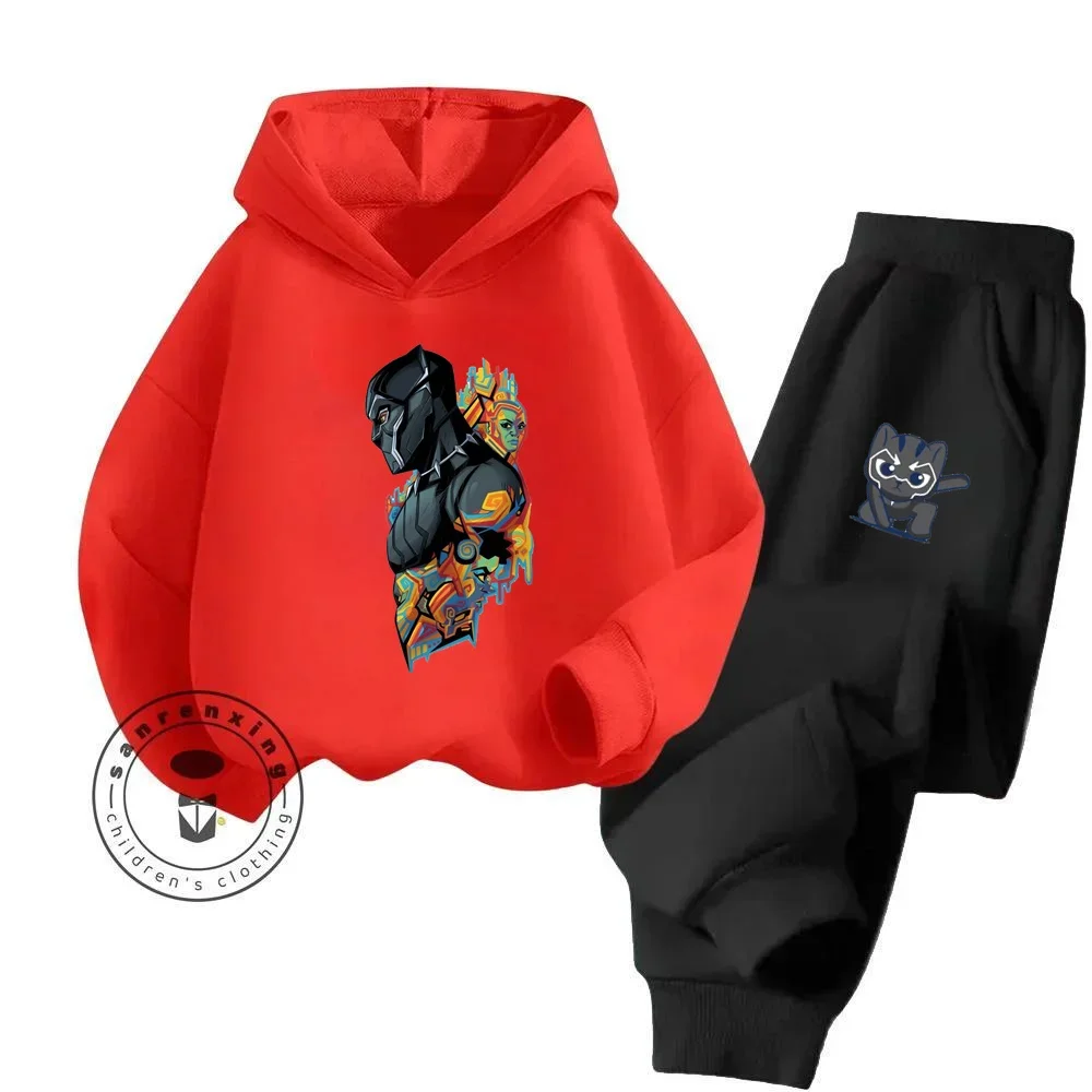 2024 Black Panther Cartoon Carefully Designed Niche for Children 3-14 Years Old Autumn and Winter New Long Sleeve Hoodie Set