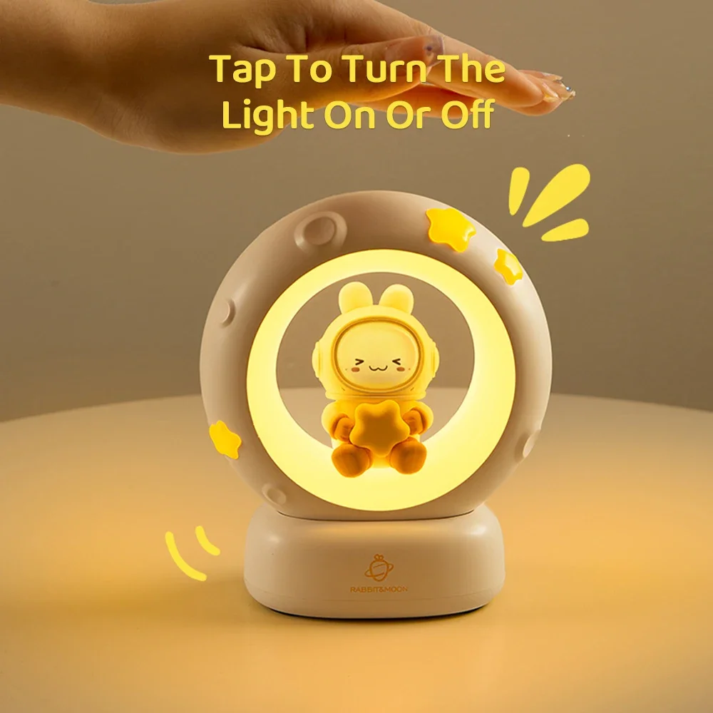 Cute Panda LED Clap Night Light Cat Rabbit USB Rechargeable Reading Table Lamp Room Decor Gift for Baby Children Sleeping Lights