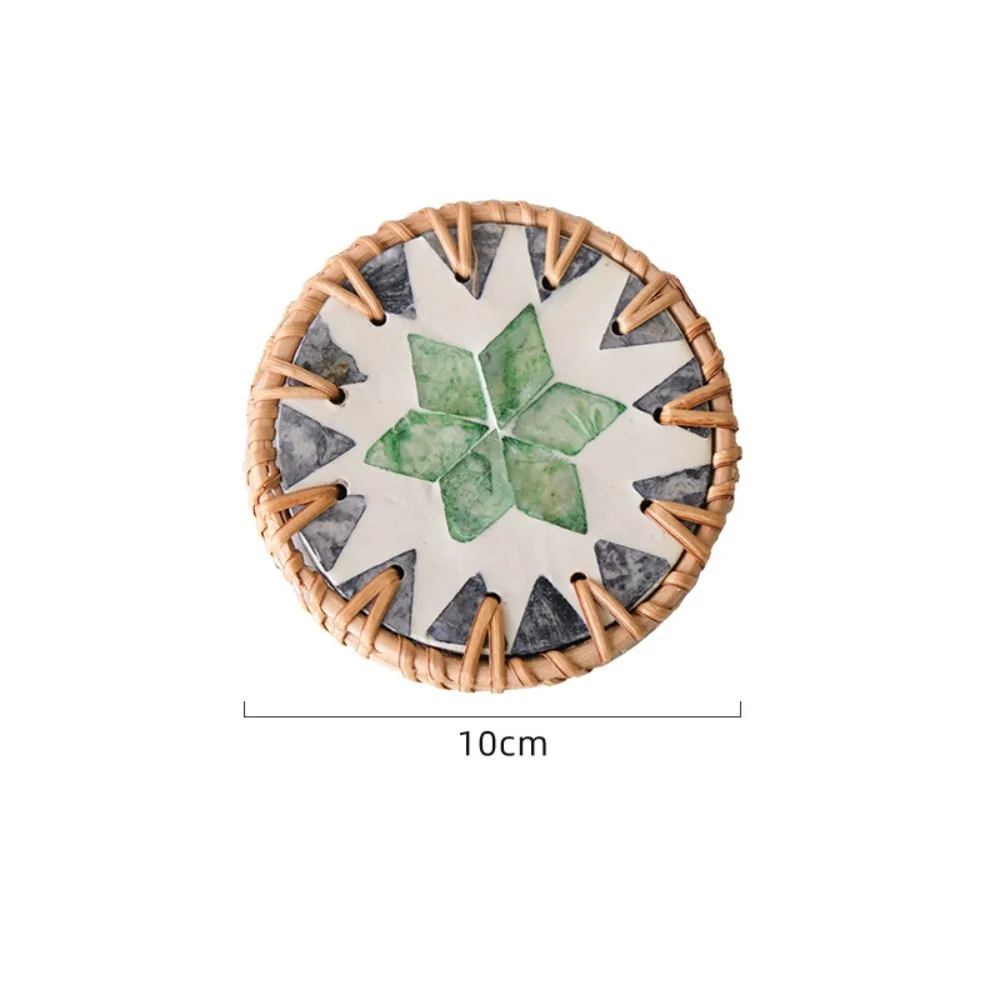 

Insulation Pad 10cm Rattan Shell Cup Mat Round Bohemian Style Seashell Cup Mat Colorful Coaster Kitchen
