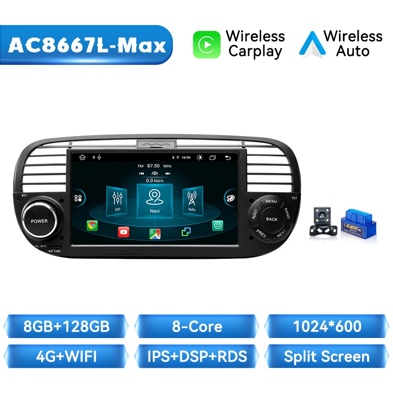 Xonrich Draadloze Carplay Android Auto Radio Voor Fiat 500 Abarth 2007 2008 2009 2010 2011 2012 2013 2014 2015 Gps 2din Autoradio