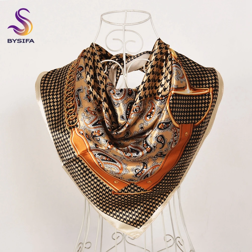 BYSIFA| New Plaid Silk Scarf Hijab 2022 Fall Winter Fashion Ladies Plaisley Big Square Scarves Elegant Brand Headscarves Foulard