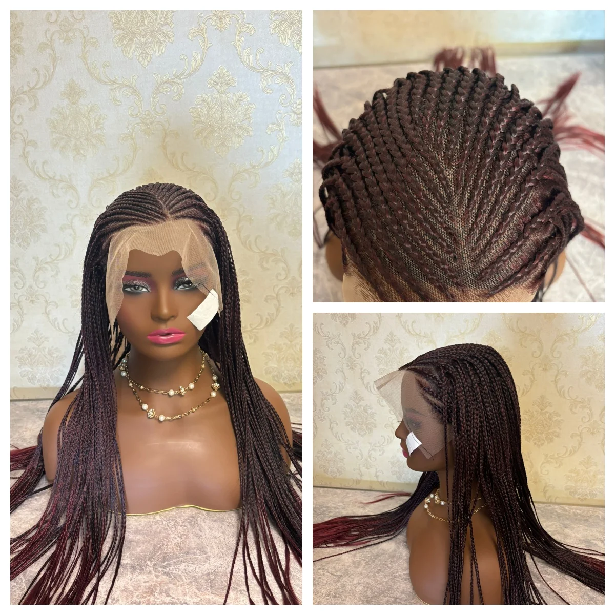 Red Box Braid Wig with Baby Hairs Long Cornrow Braid Lace Front Wigs for Women Synthetic Knotless Box Braided Frontal Wig