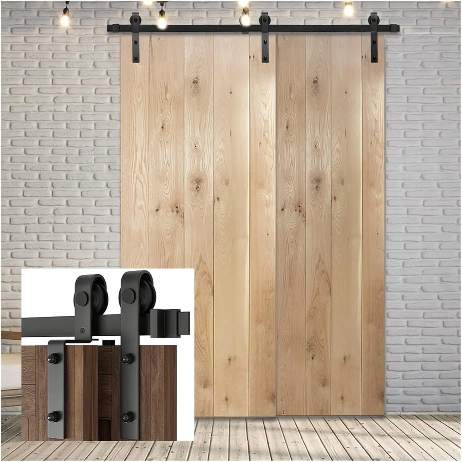 Barn Door Hardware Kit, 10-20Ft Bypass Sliding Wood Barn Door Hardware Kit, Closet Slides Tracks Rollers For Double Door 3-6