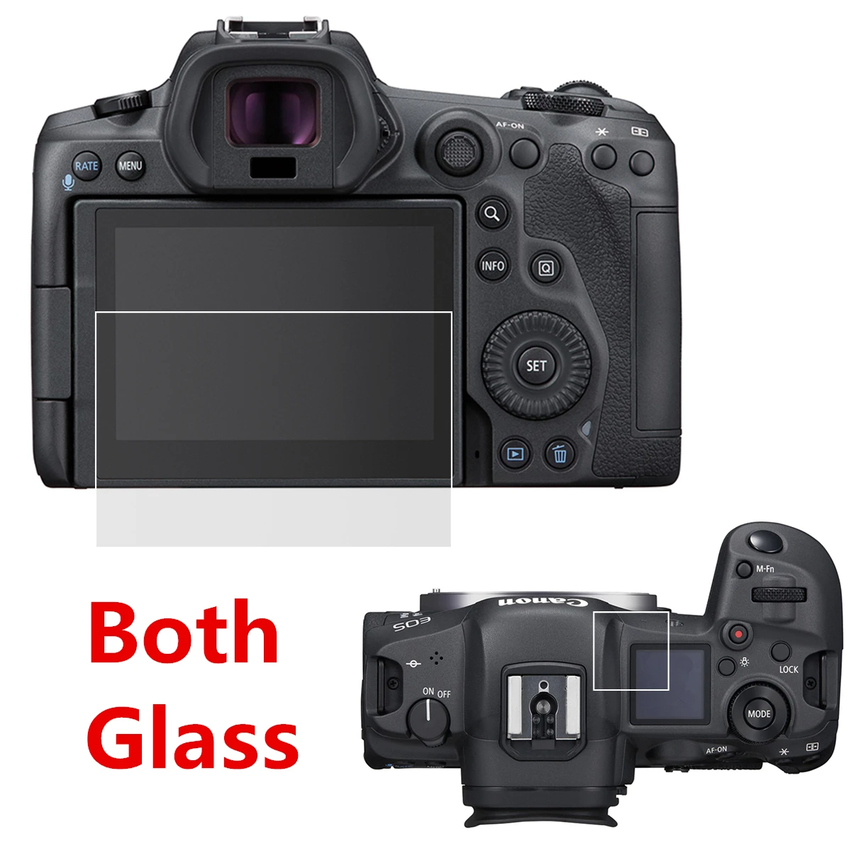 Self-adhesive Tempered Glass Main LCD + Top Info Shoulder Screen Protector Cover Guard for Canon EOS R5 R5s R5C Camera