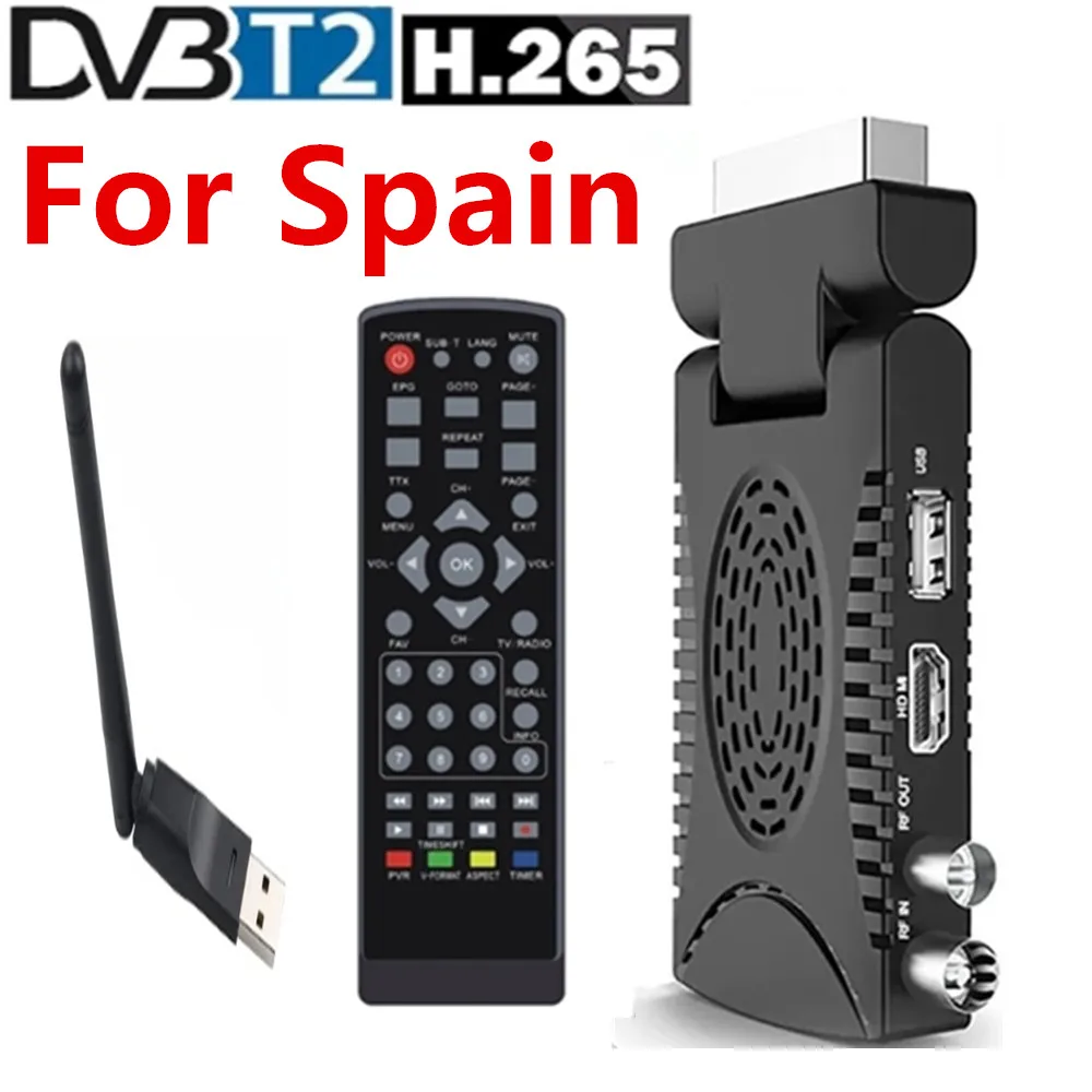 EU Mini Ground TDT HD Receiver Full HD H.265 DVB-T2 SCART Decoder Digital TV Tuner Compatible with HEVC 265 1080P/Dolby/MPEG-2/4