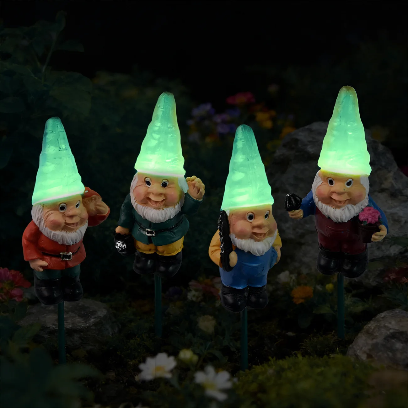 Luminous Set Of Four Dwarfs Resin Handicraft Ornaments Outdoor Courtyard Floor Insertion Micro Landscape Fluorescent Decoration
