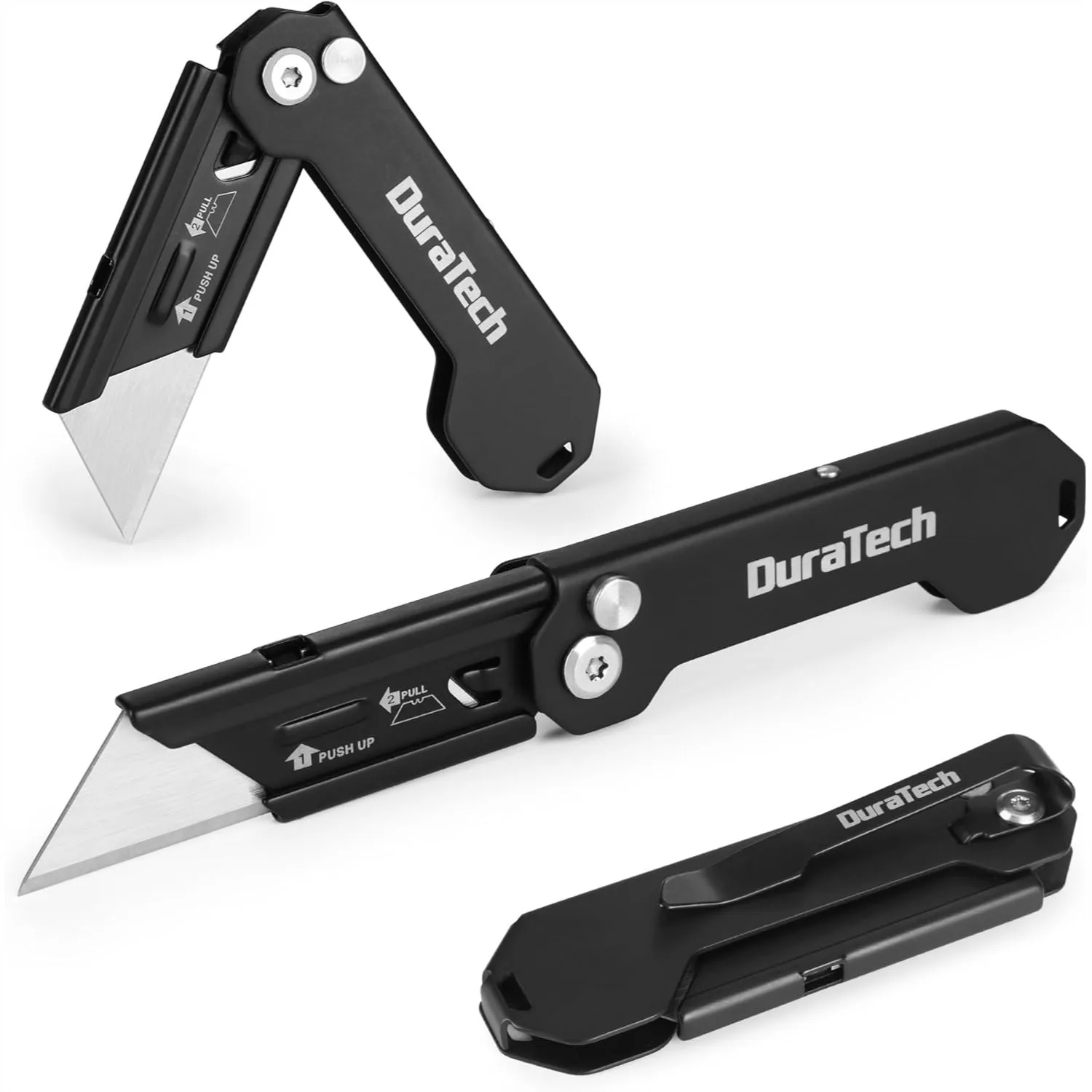 

2 Pack Folding Utility Knife Mini Box Cutter With Safety Axis Lock Belt Clip Quick Change Blade Full Stainless Steel Body SK5 Sharp Blade EDC Pocket Knife For Men