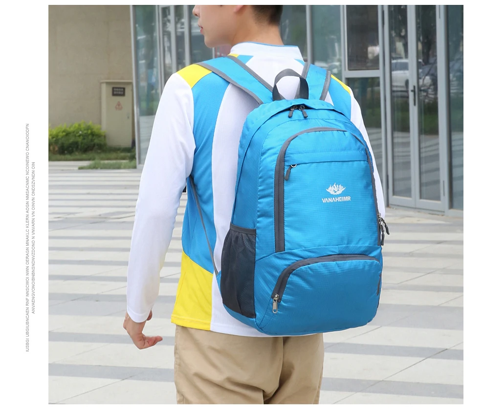 23l packbarer Rucksack faltbare ultraleichte Outdoor-Reisetasche großer zusammen klappbarer Rucksack Wander reise rucksack Bergsteiger-Tages rucksack Geringes Gewicht hohe Kapazität Wasserabweisendes Gewebe Top Punc – Detail 11