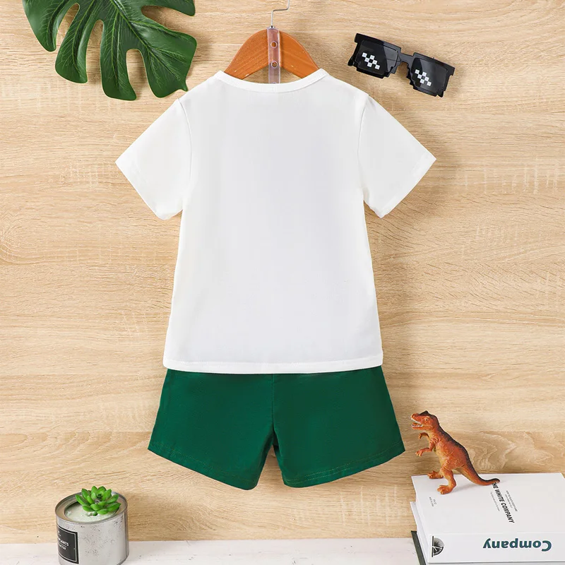 

2Pcs Toddler Boy Summer Outfits Short Sleeve Dinosaur Print T-Shirt Shorts Set Kid Clothes