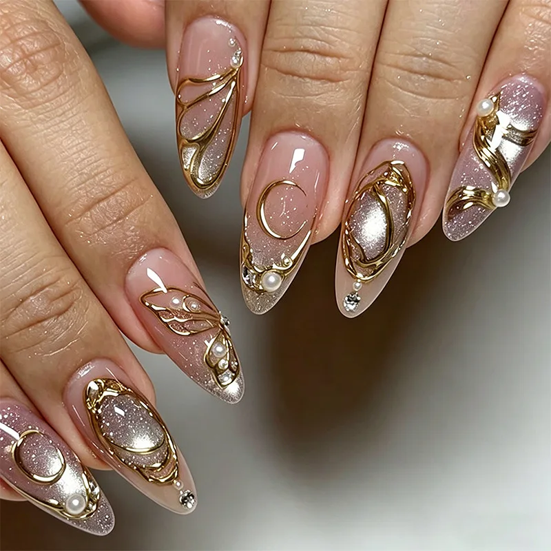 

Gilt Nail Art Wear Light Luxury Advanced Sense Almond Blush Armor 30 Finished Fake Nail Armor