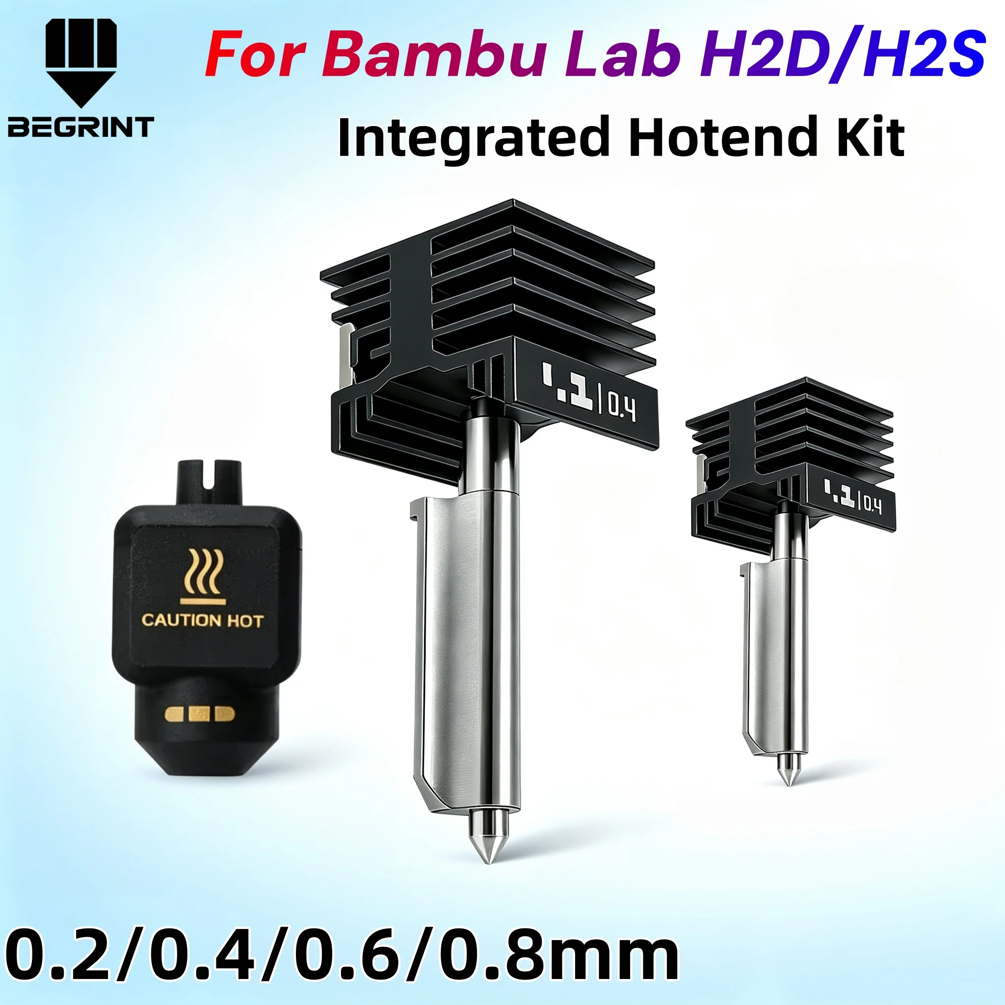 For Bambu Lab H2D H2S Upgraded Integrated Hotend Kit Magnetic Quick-Install 0.2/0.4/0.6/0.8mm Nozzle 3D Printer Parts