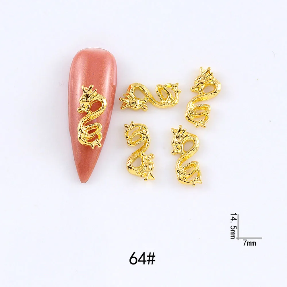 10 Stks/partij 3d Dierenriem Dragon Nail Art Bedels Legering 2023 Luxe Goud Zilver Zwart Luxe Retro Chinese Decoraties Nagelonderdelen Bulk