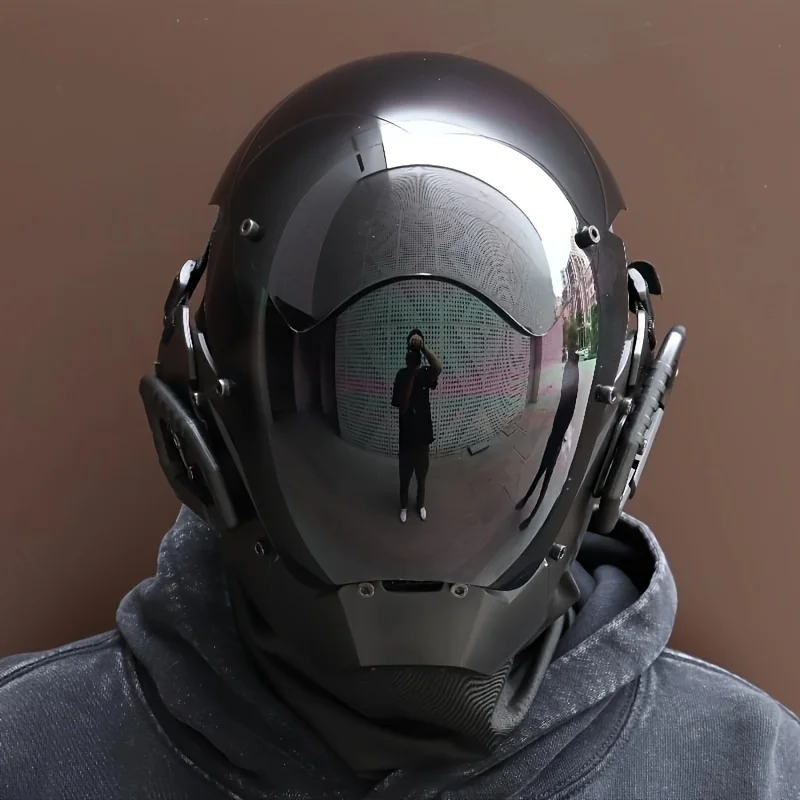 قناع سايبربانك الأسود التنكري للهالوين، أنيق وميكانيكي، مثالي لقتال CS في الحياة الحقيقية.