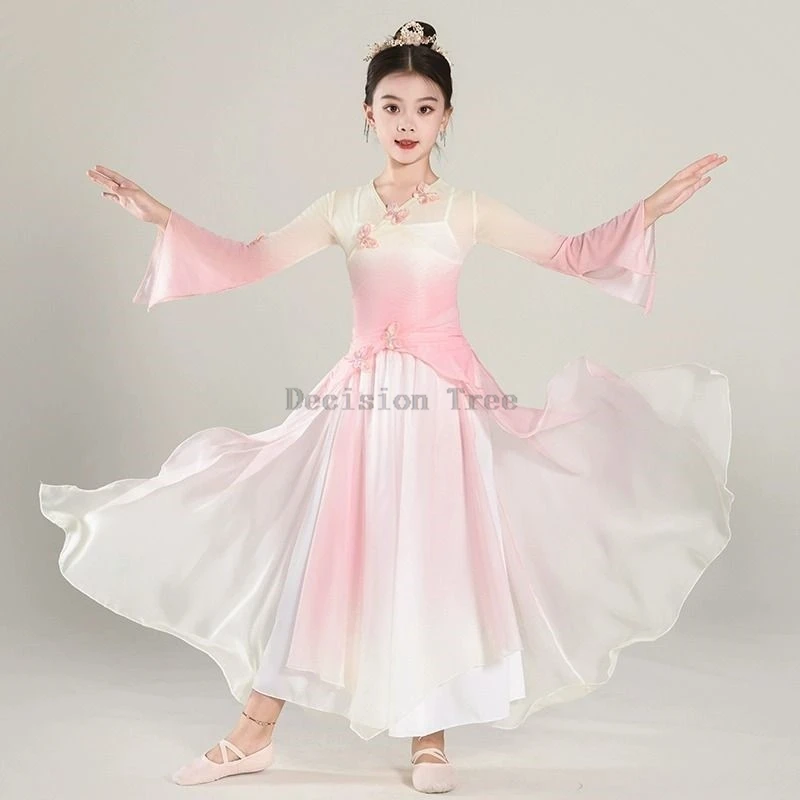 girls' classical dance dress kids' long sleeved breathable fan dance performance costumechinese dance stage performance costume