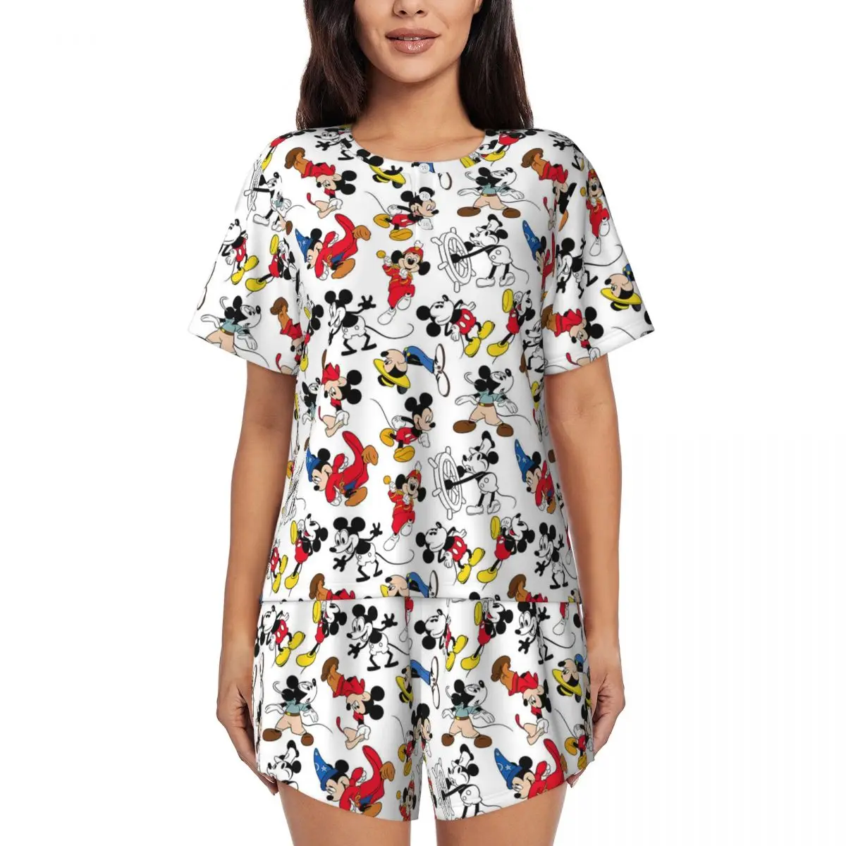 

Custom Disney Mickey Mouse Minnie Pajamas Set Womens 2 Piece Short Sleeve Sleepwear Loungewear PJ Shorts Sets