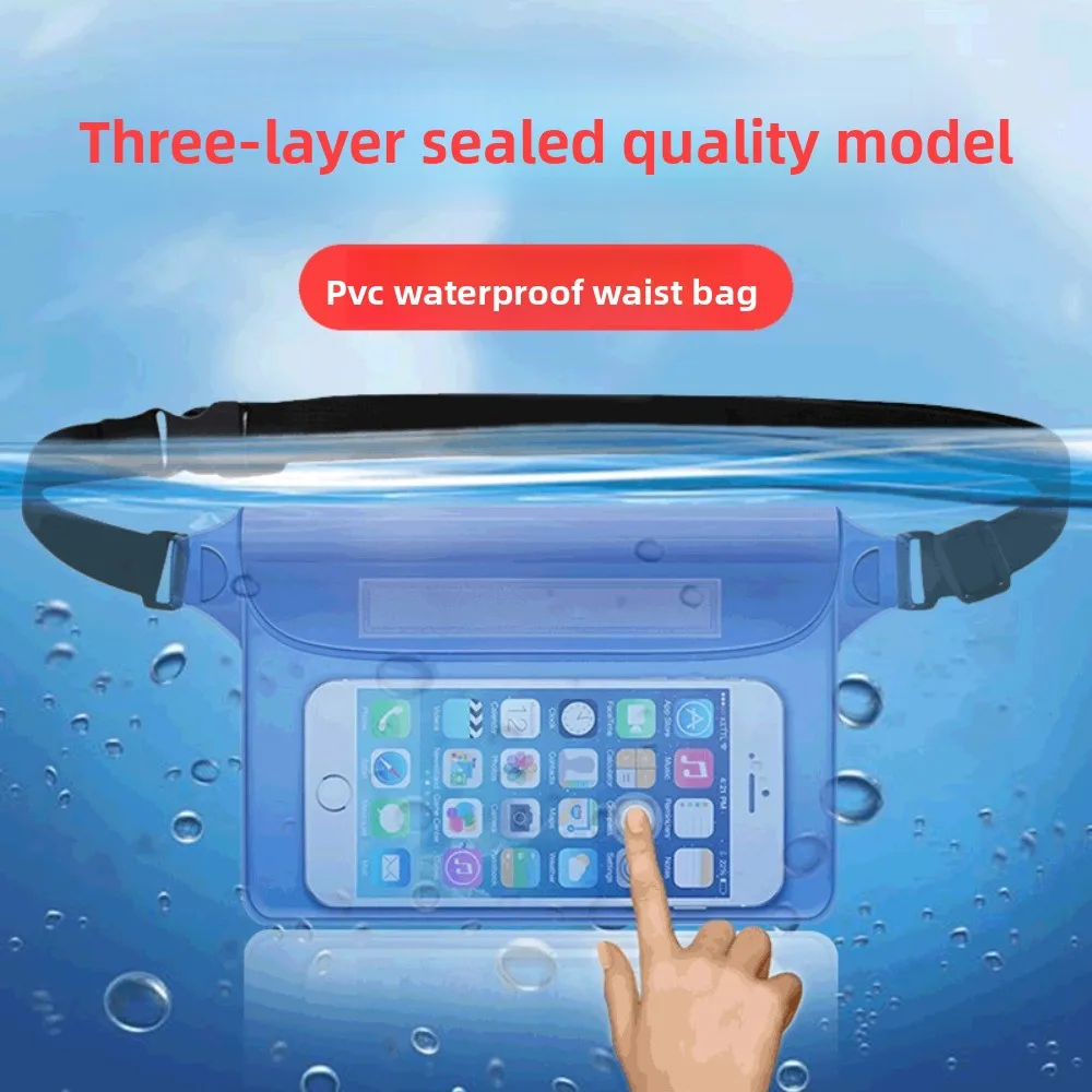 1pc PVC Waist Fanny Pack Sealed Clear Phone Storage Pouch for Beach Swimming Rafting Outdoor Trip Daily Small Item Carrying