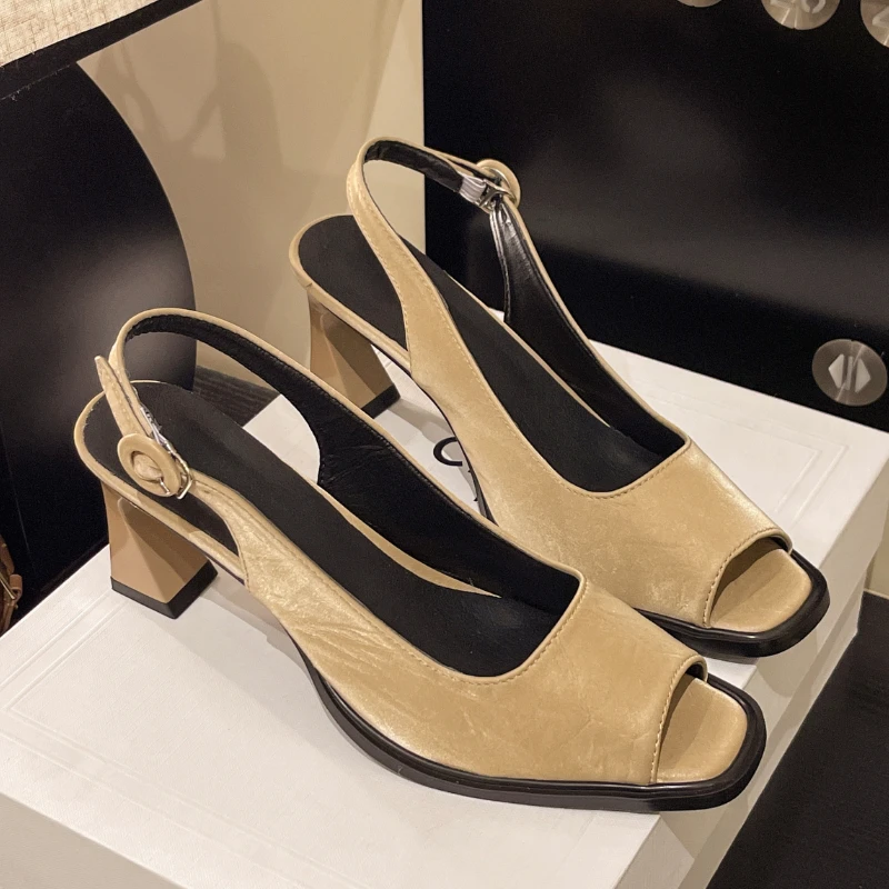 

High Heels Women Sandals Fashion Buckle Heeled Shoes Summer Chunky Brand Pumps 2025 Designer Dress Shallow Sandalias De Mujer